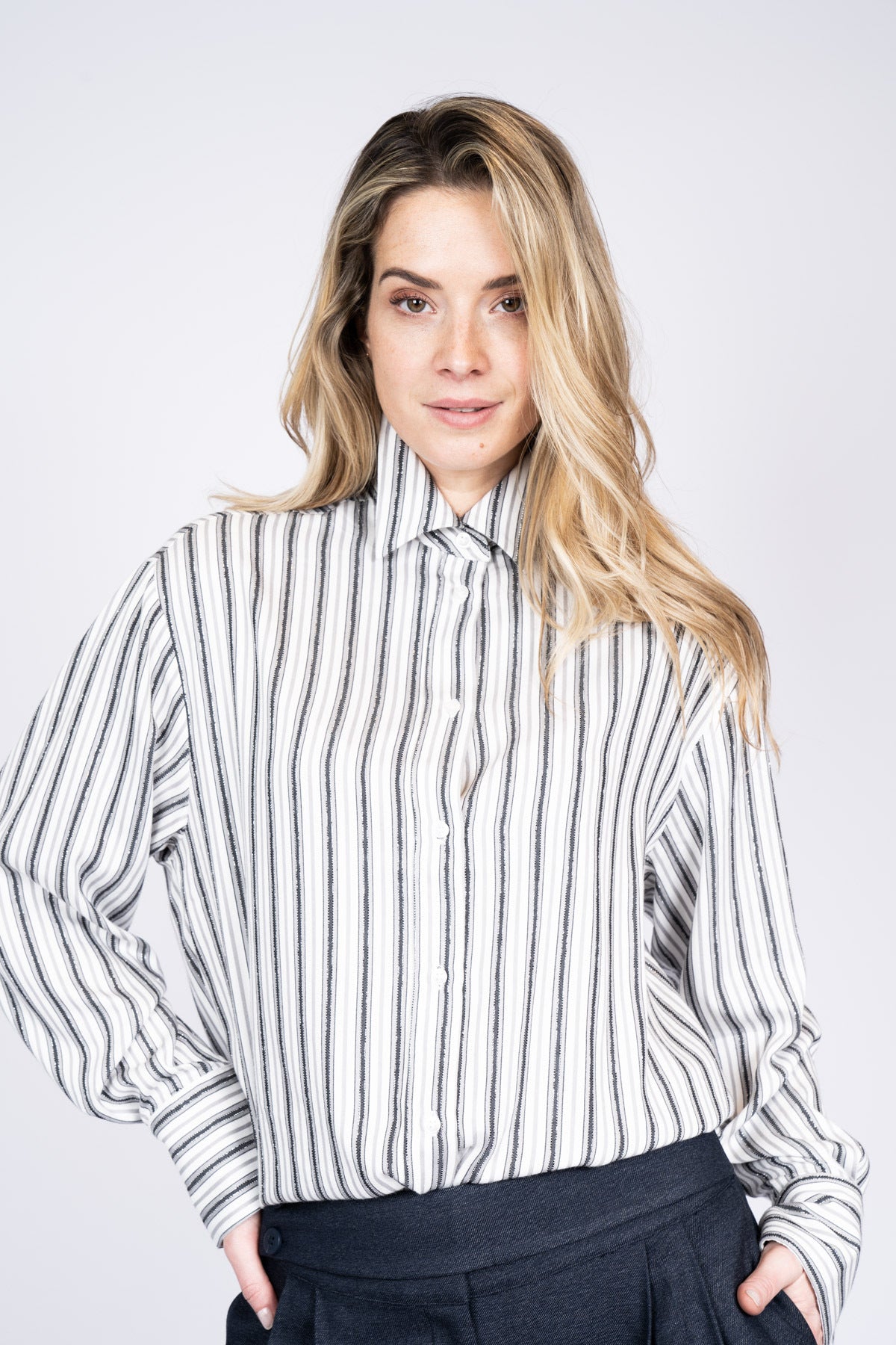 Indi Blouse Light Grey Chain Stripe