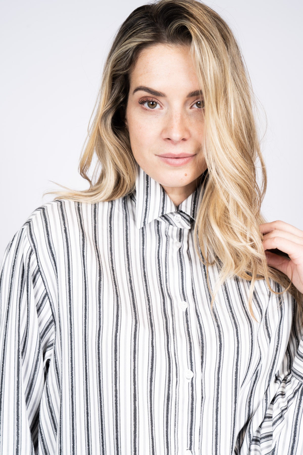 Indi Blouse Light Grey Chain Stripe