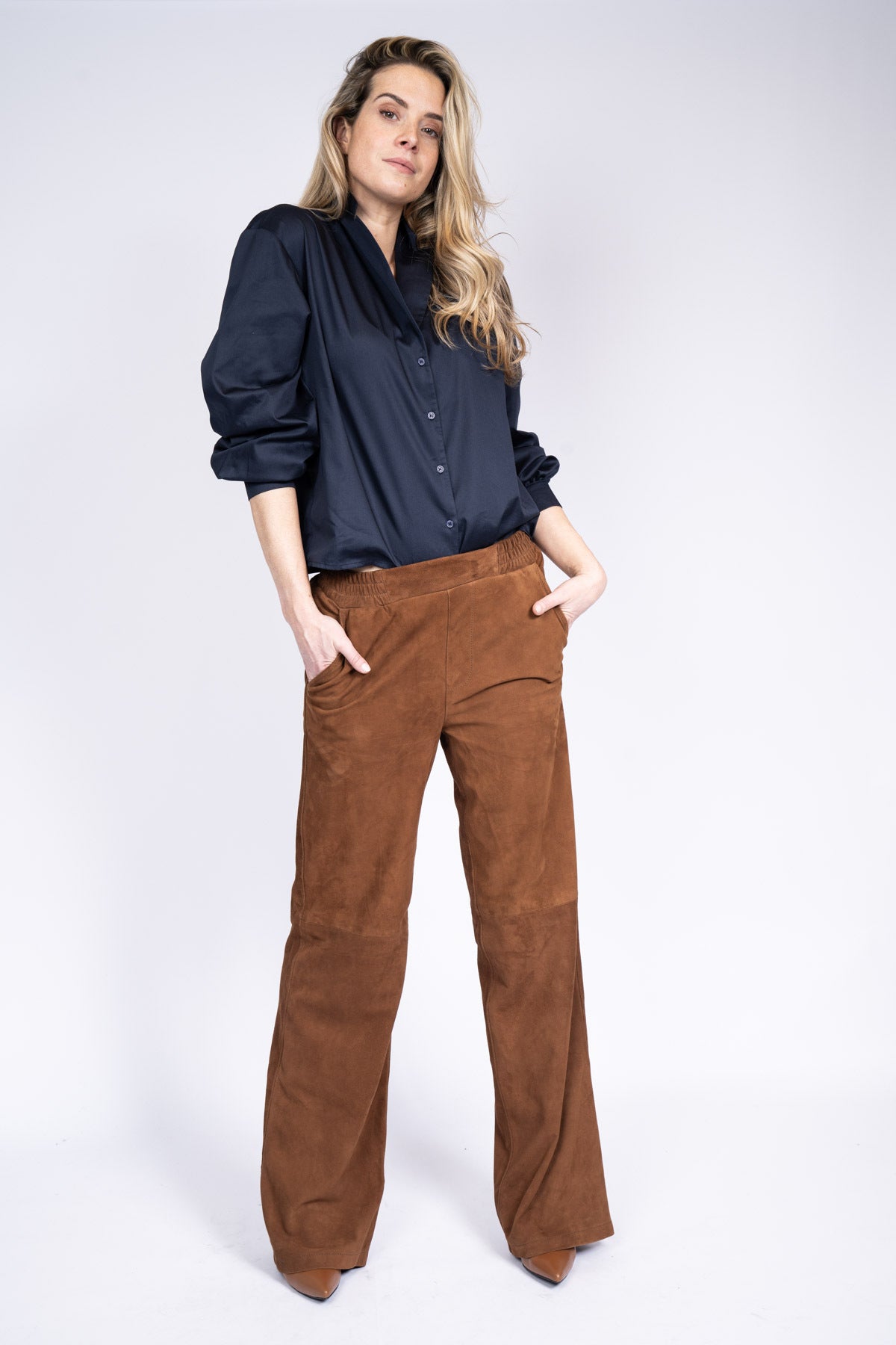 Kaylee Trouser Leather Cognac Suede