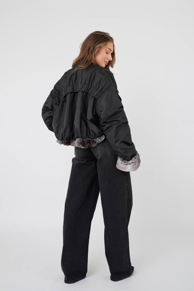 Kinski Wild Jacket Faux Fur Grey Mix with Black Taffeta