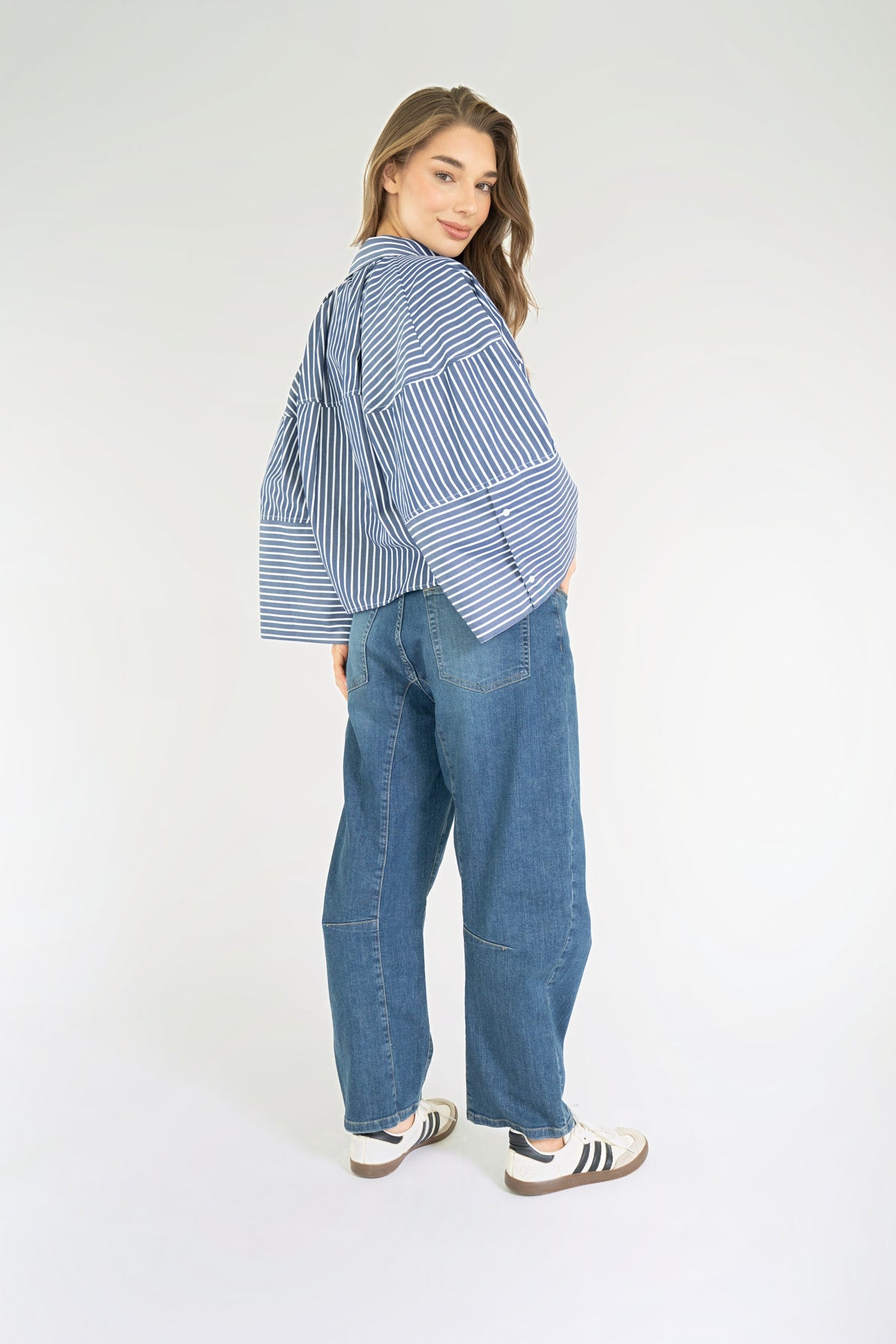 VARISSA BLOUSE Dark Denim Blue - White