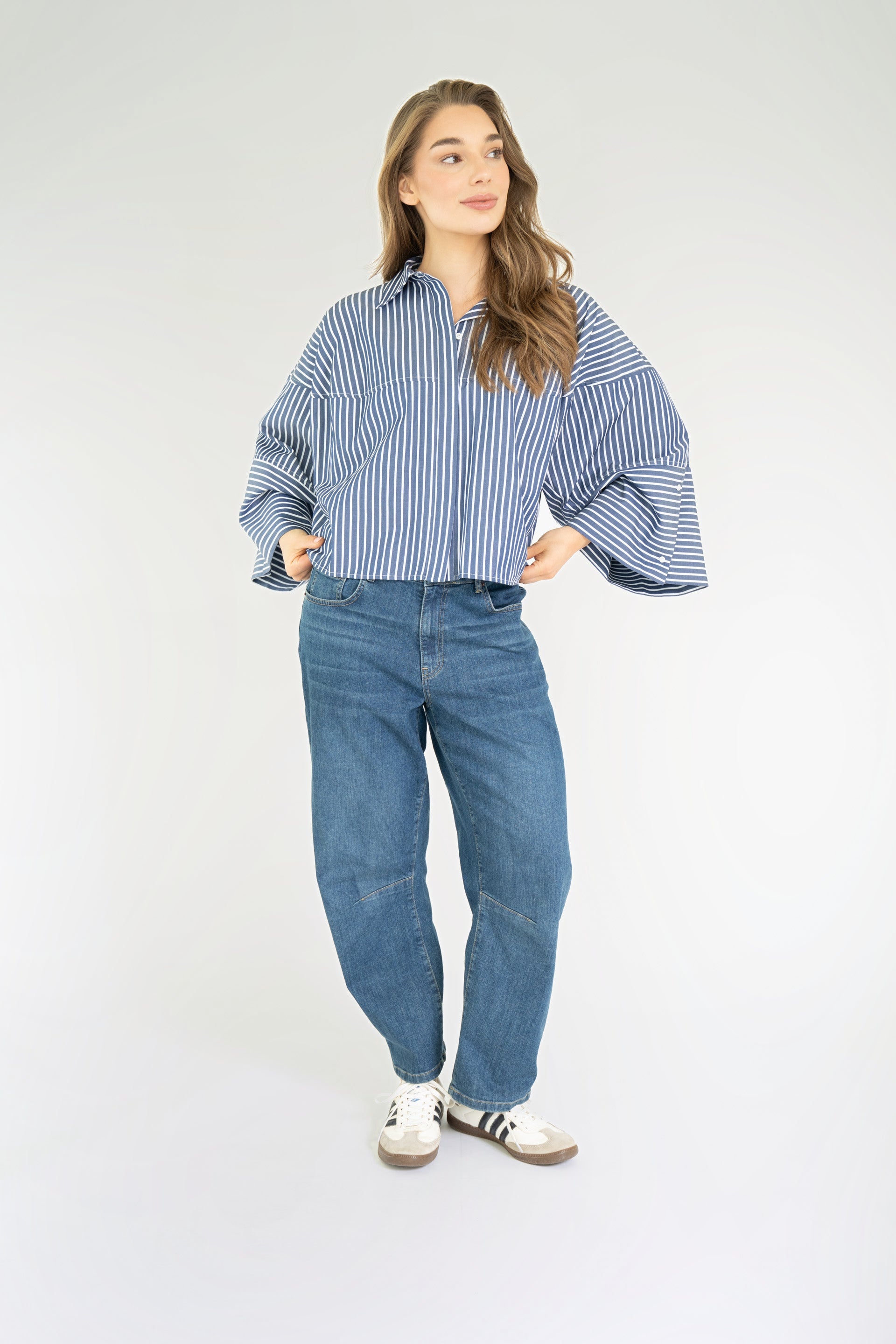 VARISSA BLOUSE Dark Denim Blue - White