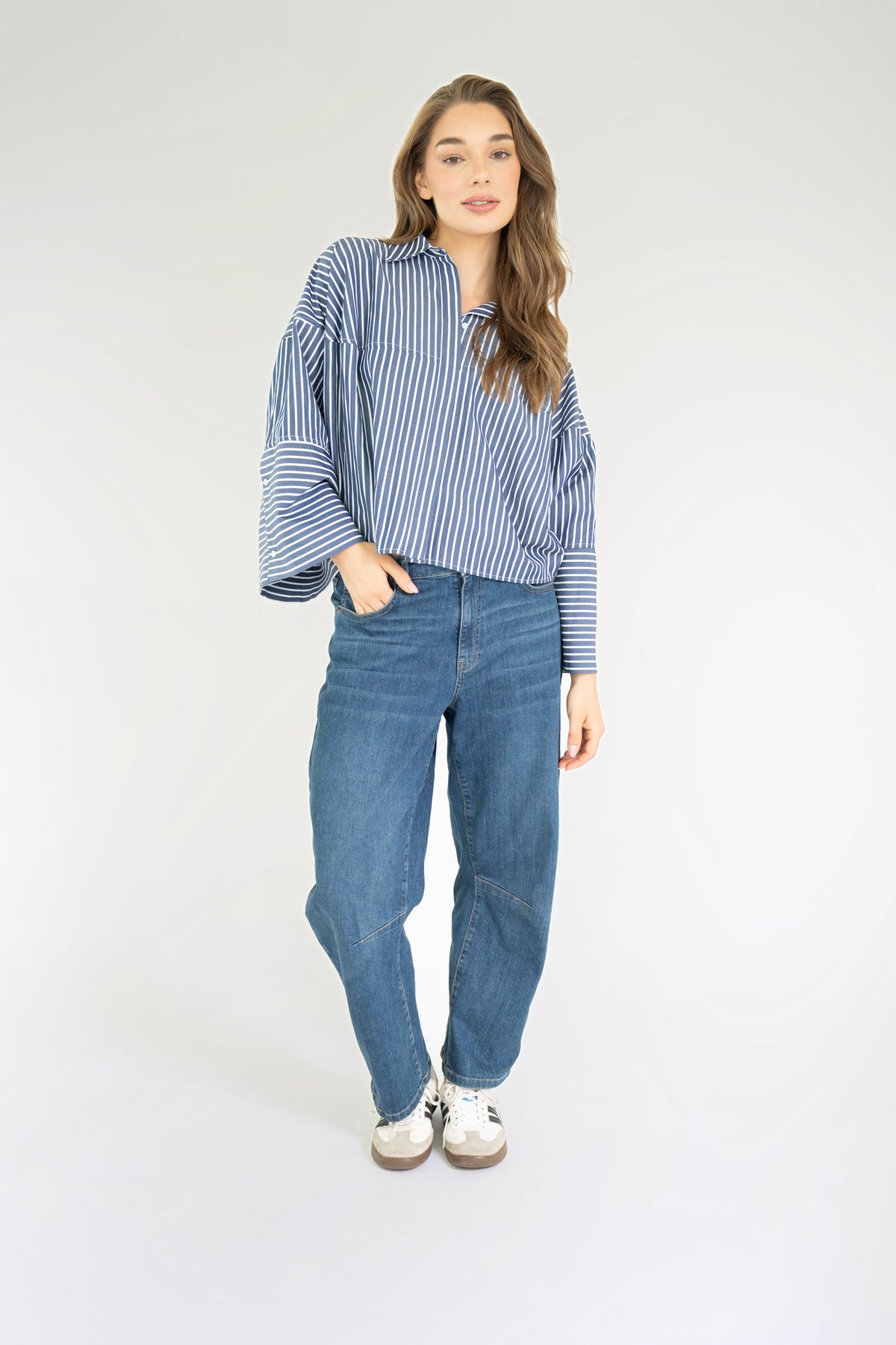 VARISSA BLOUSE Dark Denim Blue - White