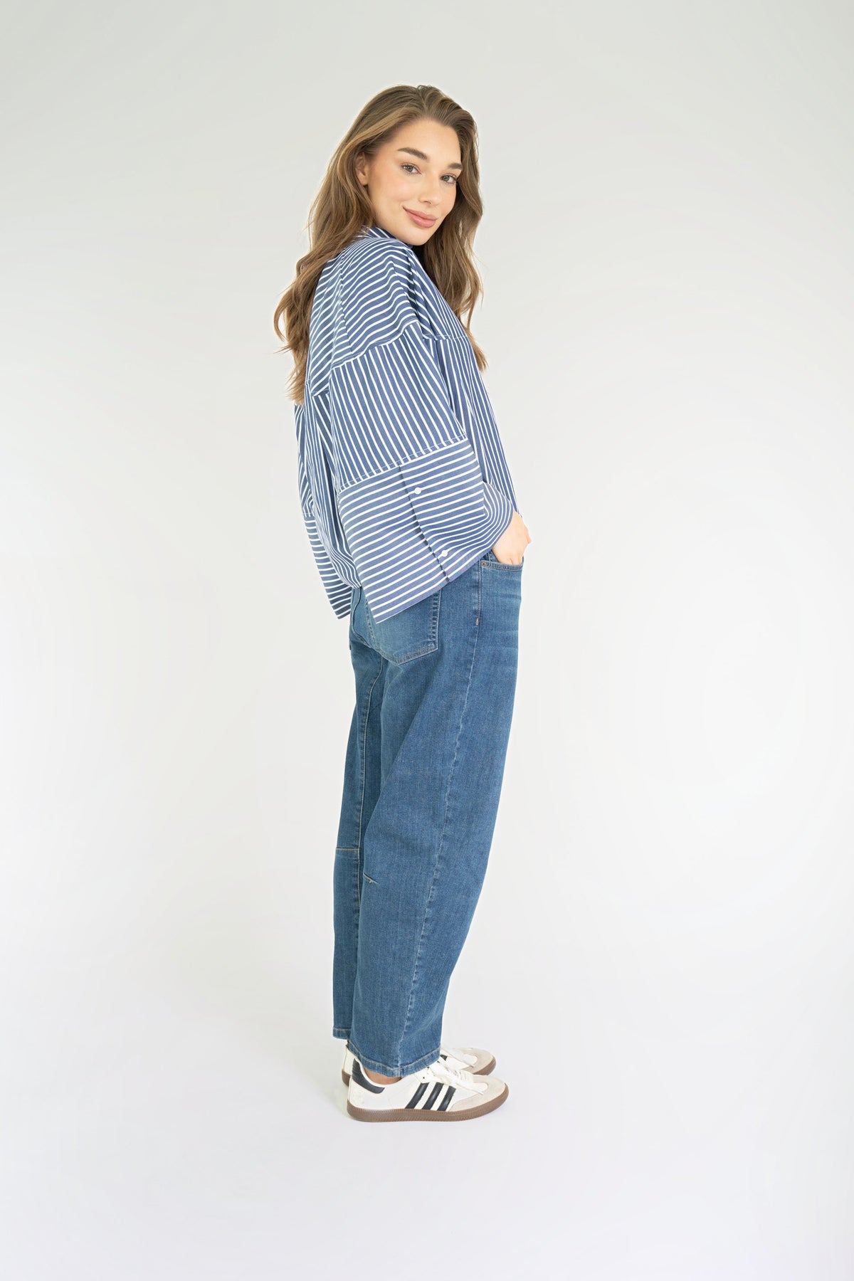 VARISSA BLOUSE Dark Denim Blue - White