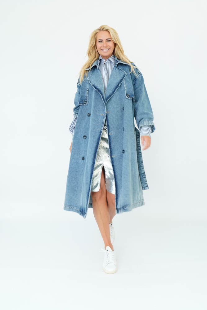 DYON TRENCH DENIM COAT Light Blue Denim