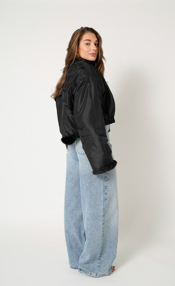 Kinski Wild Jacket Faux Fur Black with Black Taffeta