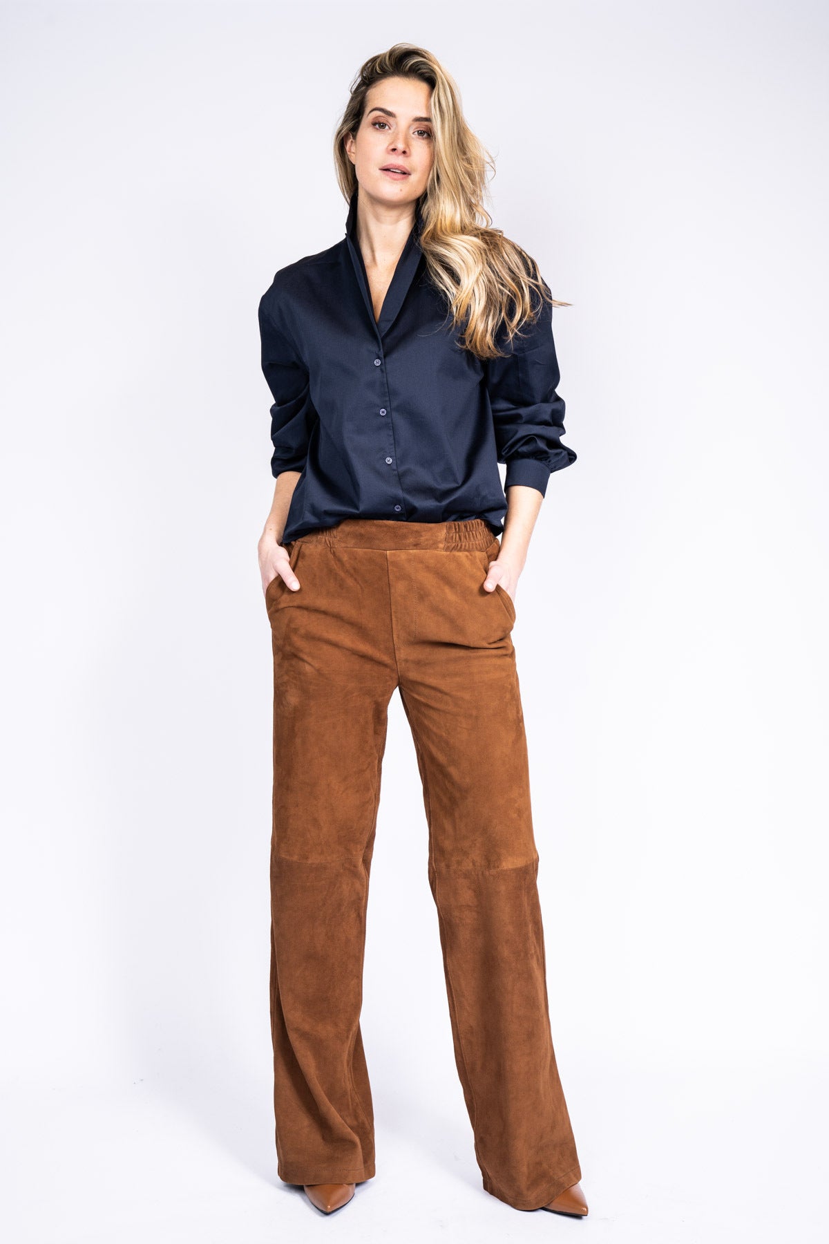 Kaylee Trouser Leather Cognac Suede