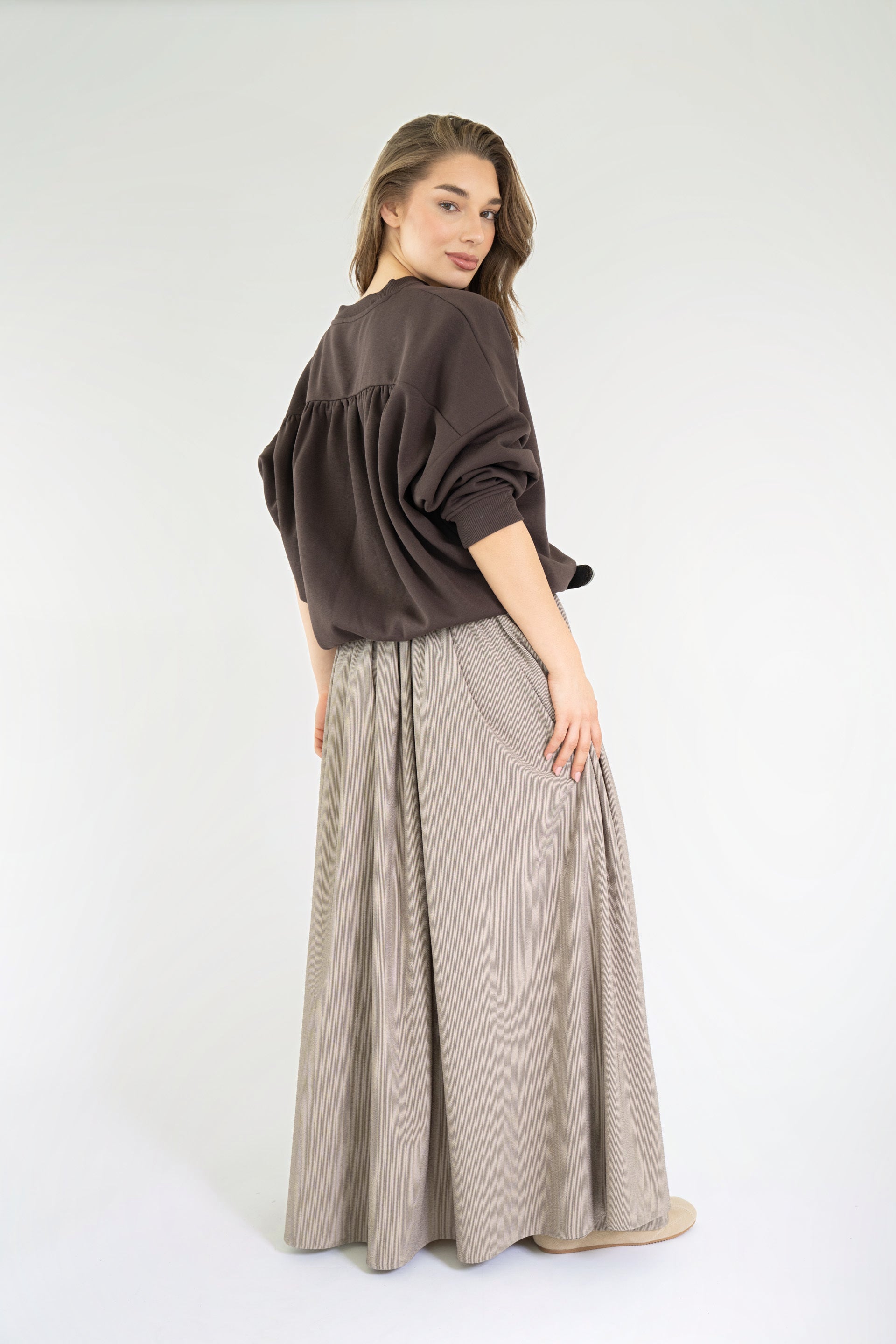 AYLIN SKIRT FW26 DARK BROWN STRIP