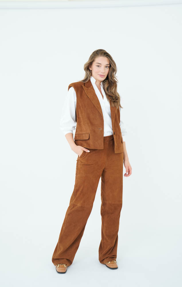 Kaylee Trouser Leather Cognac Suede