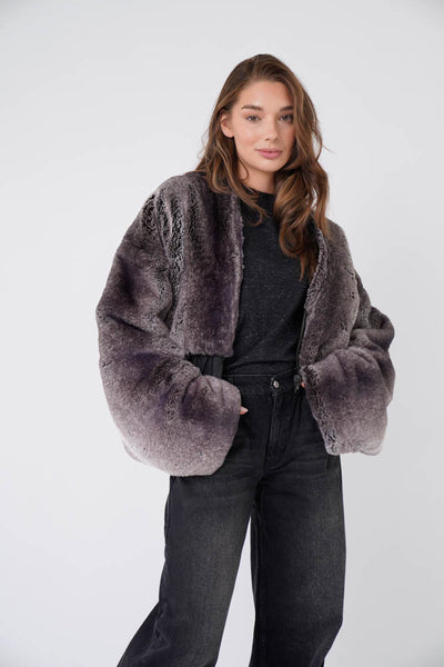 Faux Fur Grey Mix with Black Taffeta