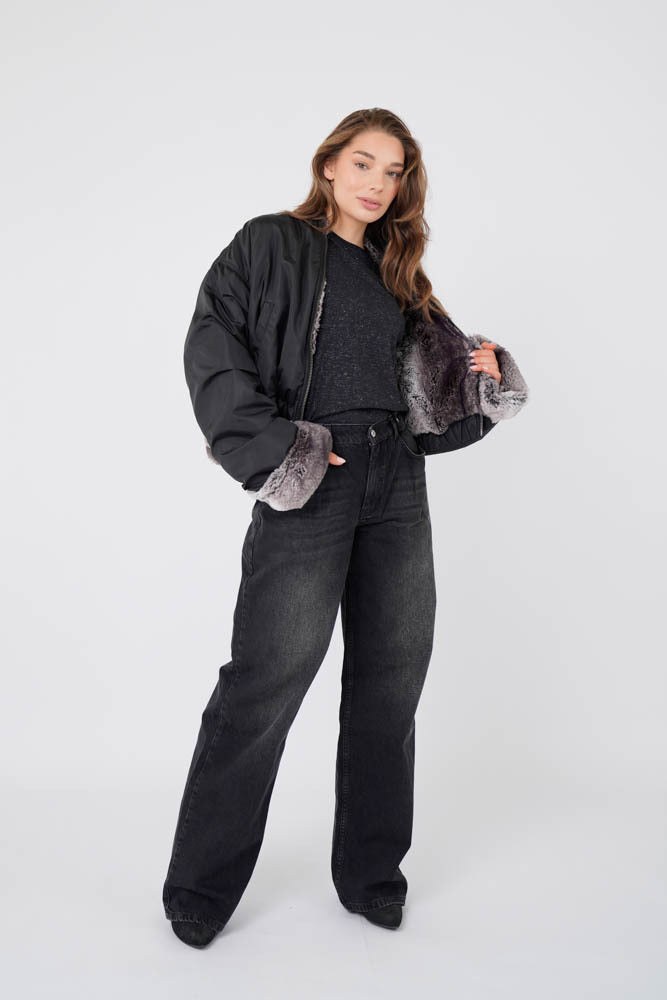 Kinski Wild Jacket Faux Fur Grey Mix with Black Taffeta