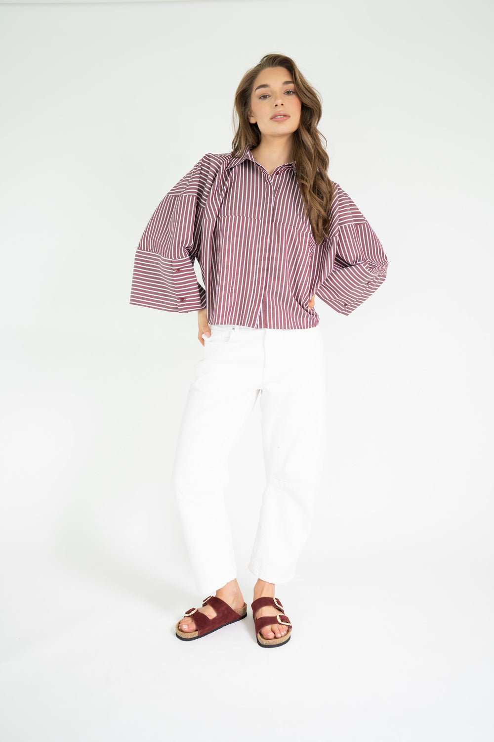 VARISSA BLOUSE Red. - White stripes