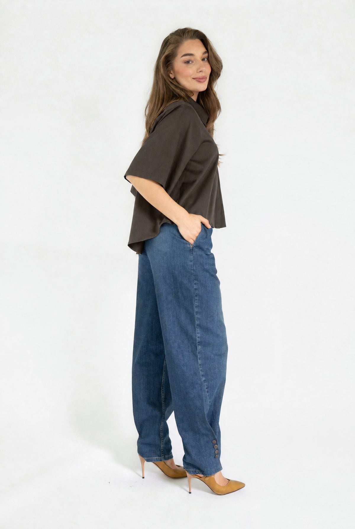 ALIJAH BLOUSE FW26 DARK BROWN — Seitenansicht