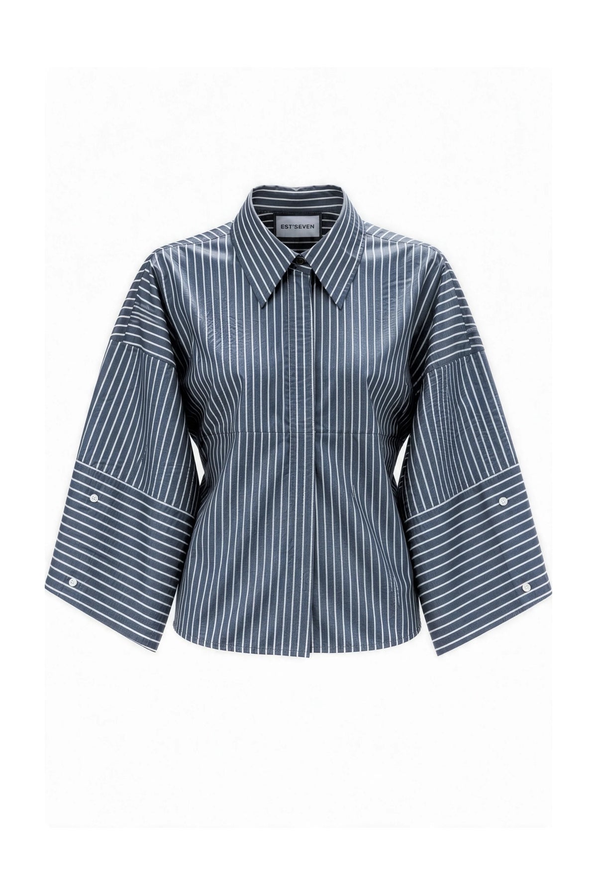 AI: VARISSA BLOUSE Dark Denim Blue - White