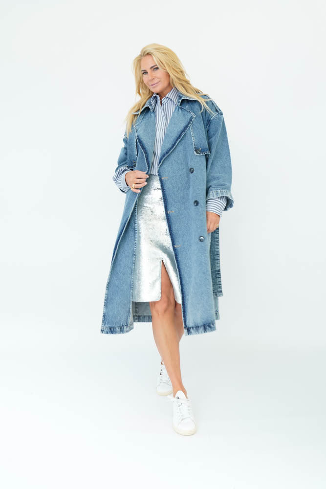DYON TRENCH DENIM COAT Light Blue Denim