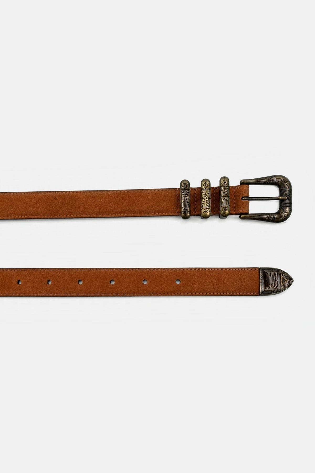 ATHINA BELT COGNAC SUEDE GOLD ausgestreckt-v4