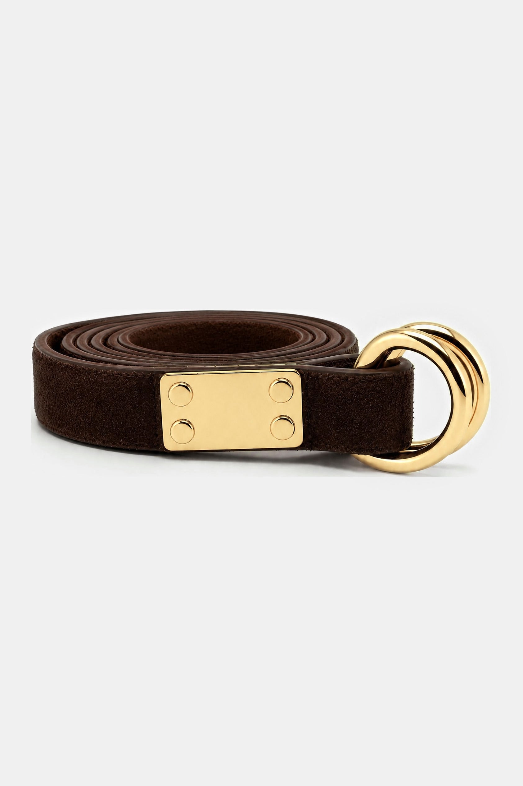 MAIKE BELT DARK BROWN SUEDE GOLD