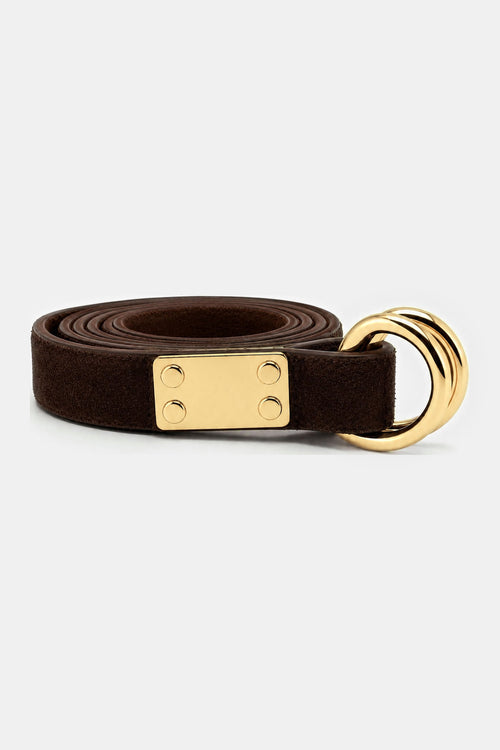 MAIKE BELT DARK BROWN SUEDE GOLD