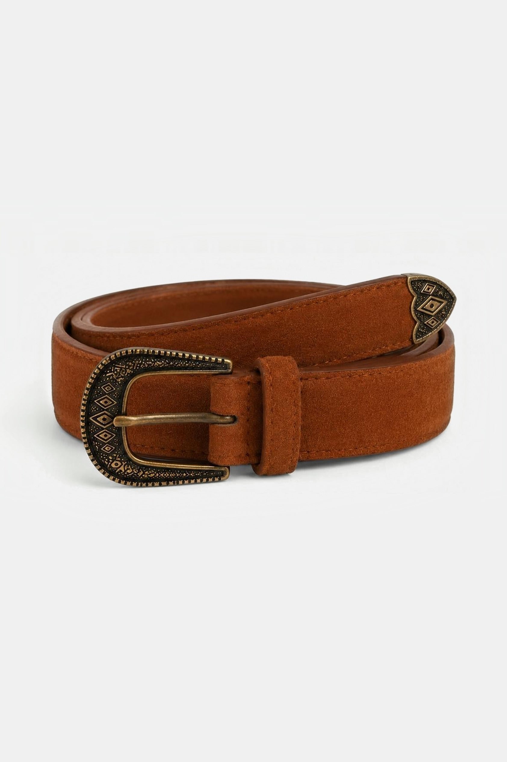 SUZE BELT COGNAC SUEDE GOLD opgerold-v4
