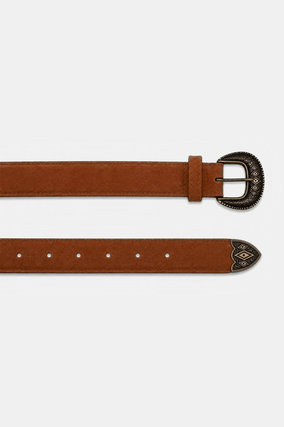 SUZE BELT COGNAC SUEDE GOLD ausgestreckt-v4