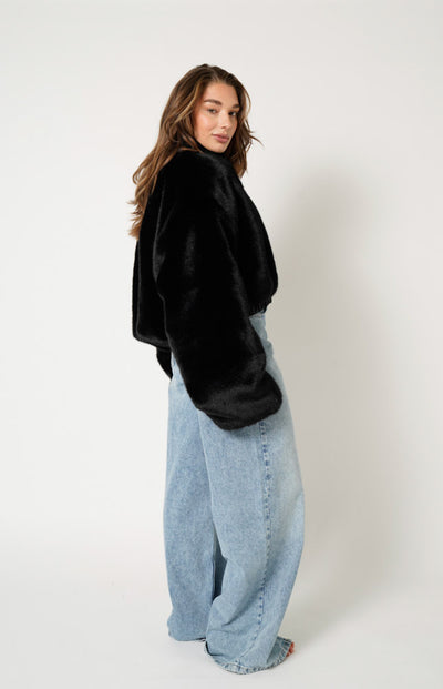 Faux Fur Black with Black Taffeta