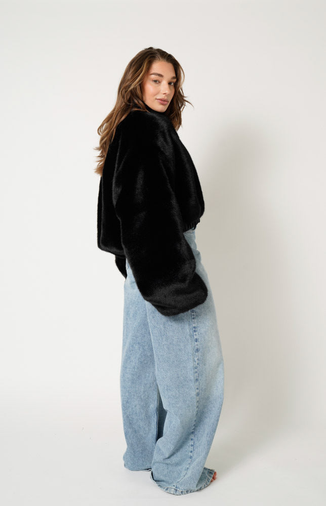 Kinski Wild Jacket Faux Fur Black with Black Taffeta