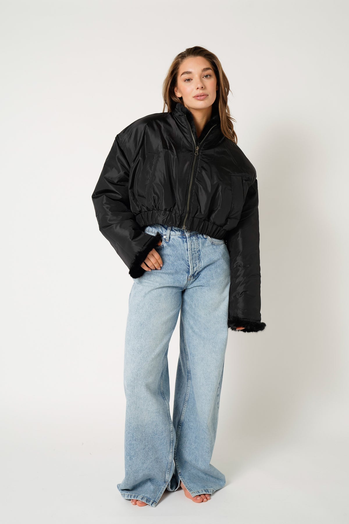 Kinski Wild Jacket Faux Fur Black with Black Taffeta