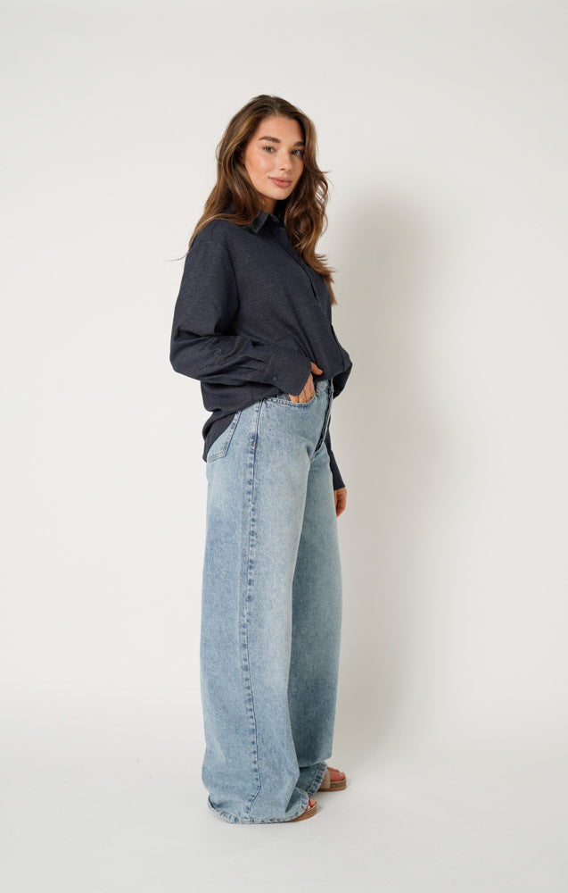 Emely Blouse with Tie / Bow Dark Blue