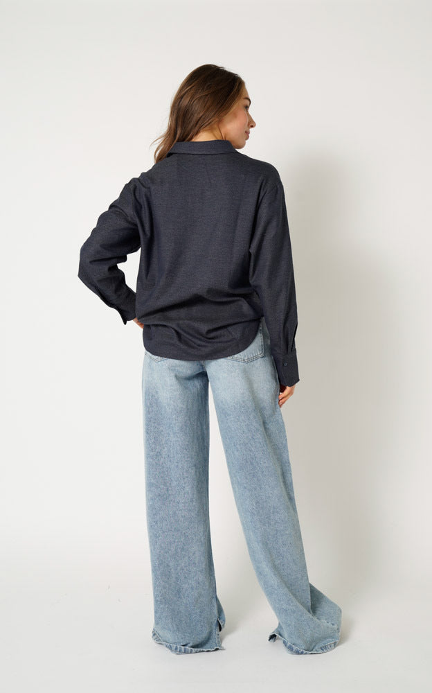 Emely Blouse with Tie / Bow Dark Blue